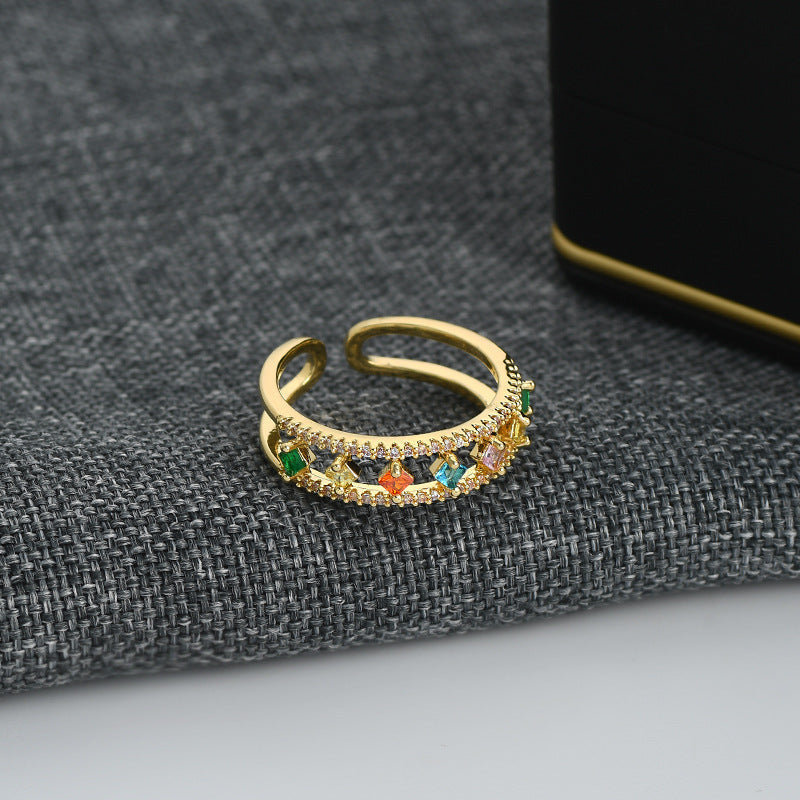 Light Luxury Geometric Adjustable Zircon Ring