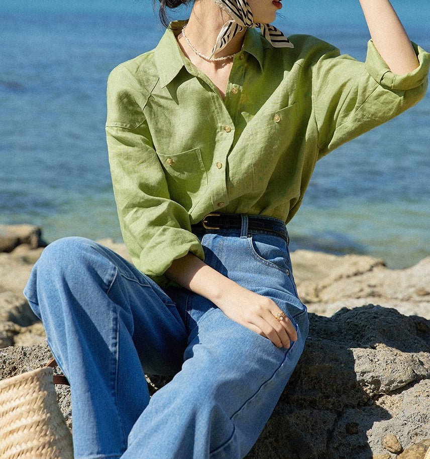 Linen Blend Long Sleeve Shirt