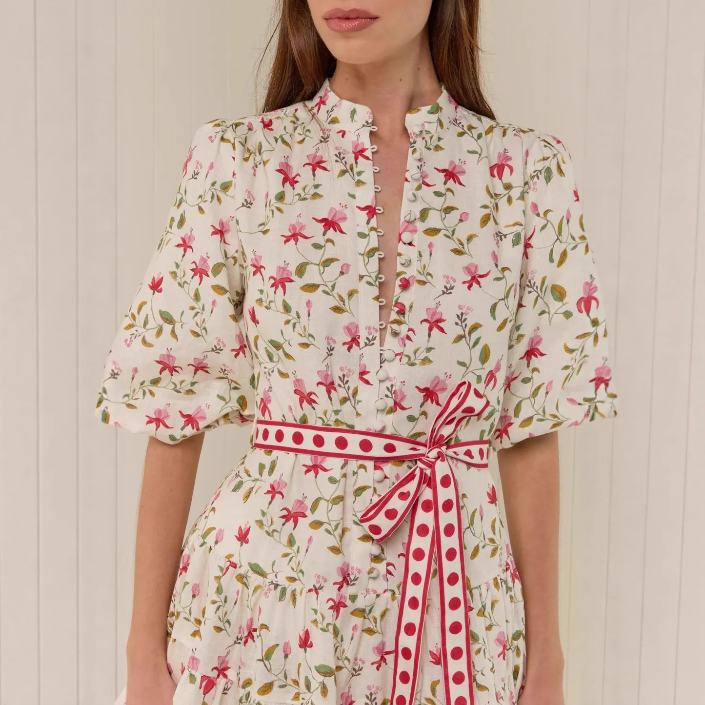 Linen Lace-Up Mini Dress