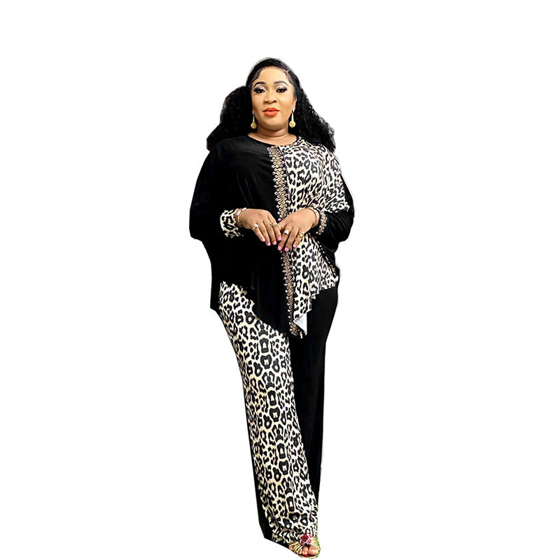Loose batwing sleeve leopard print suit