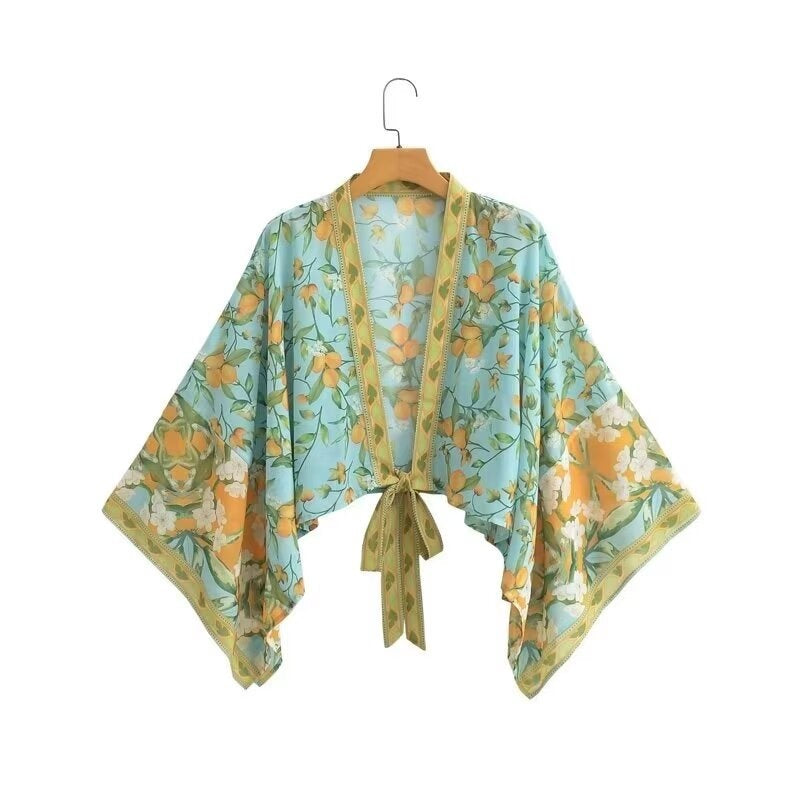Loose Fit Floral Print Kimono Sun Protection Dress