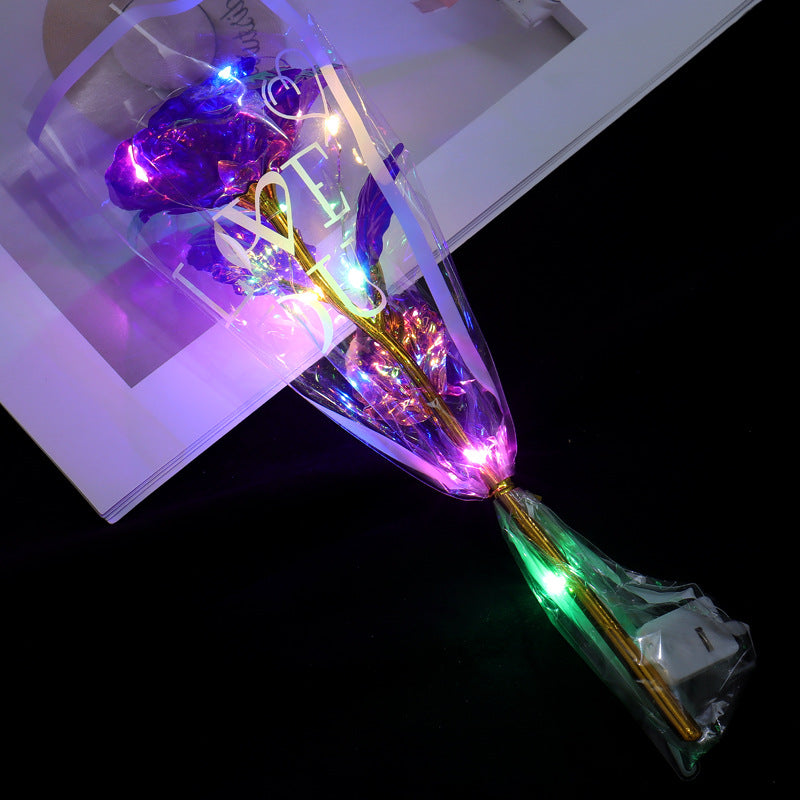 Luminous Rose Bouquet with Gold Foil Packaging