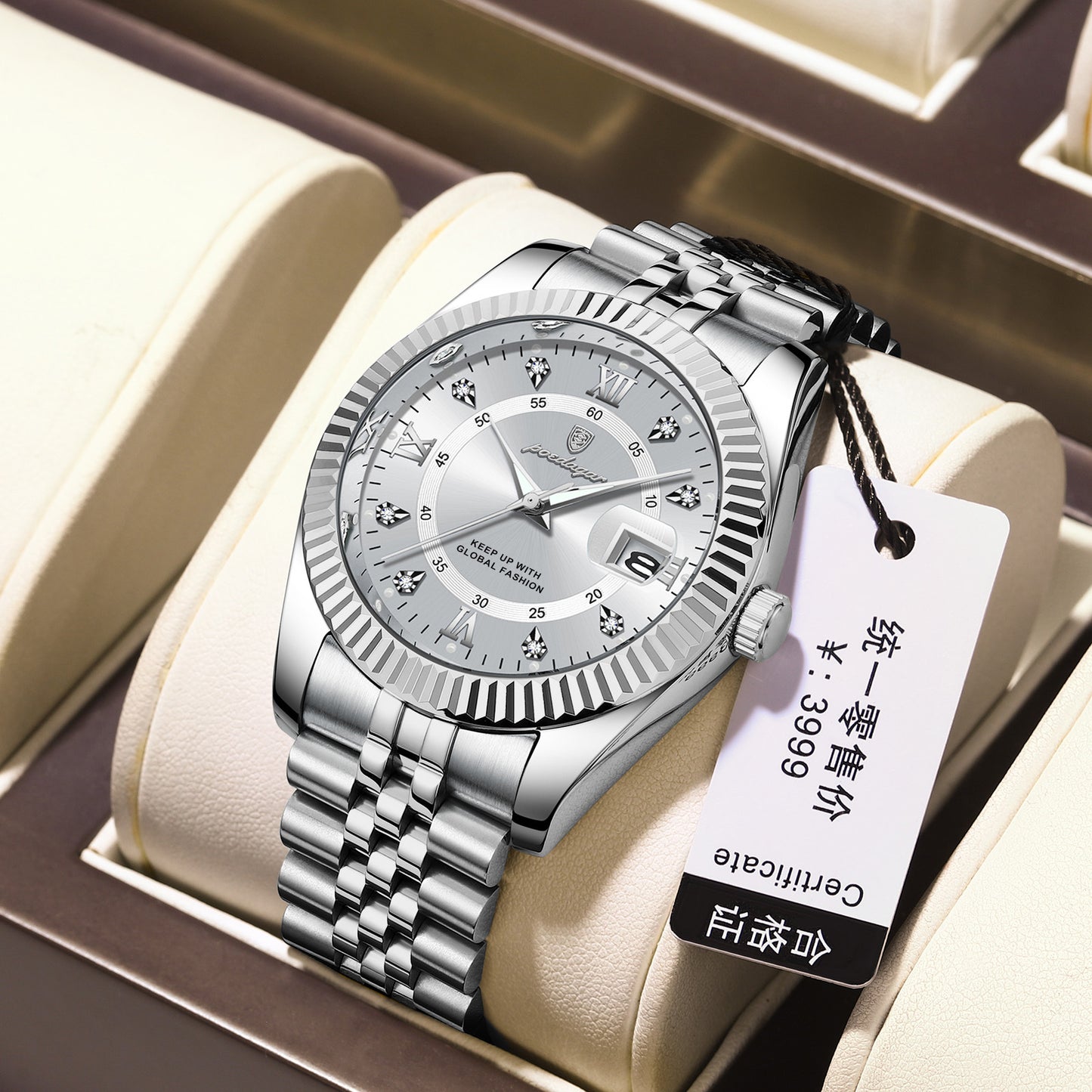 Luxury Calendar Mens Watch Stainless Steel Band