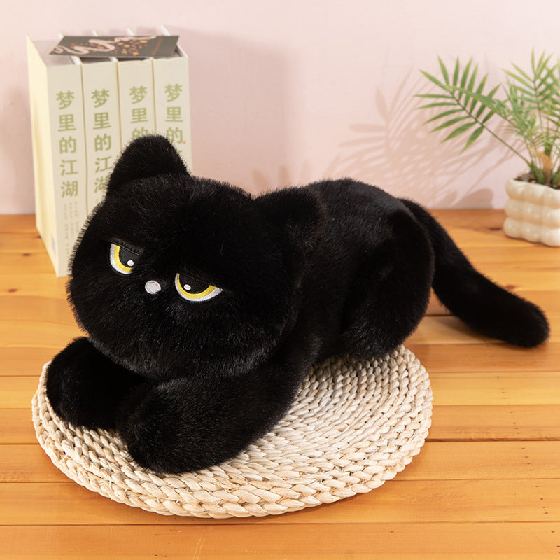 Lying Black Cat Plush Pillow Doll for Children and Adults