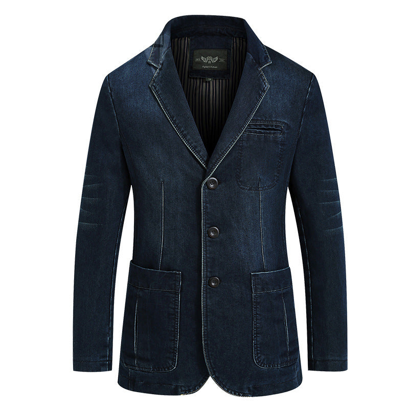 Men's Cotton Denim Suit Jacket Slim Fit Casual Blazer