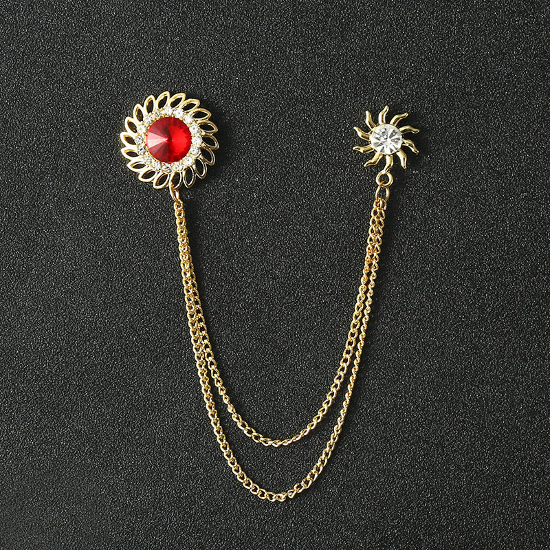 Men's Diamond Crown Star Brooch with Chain