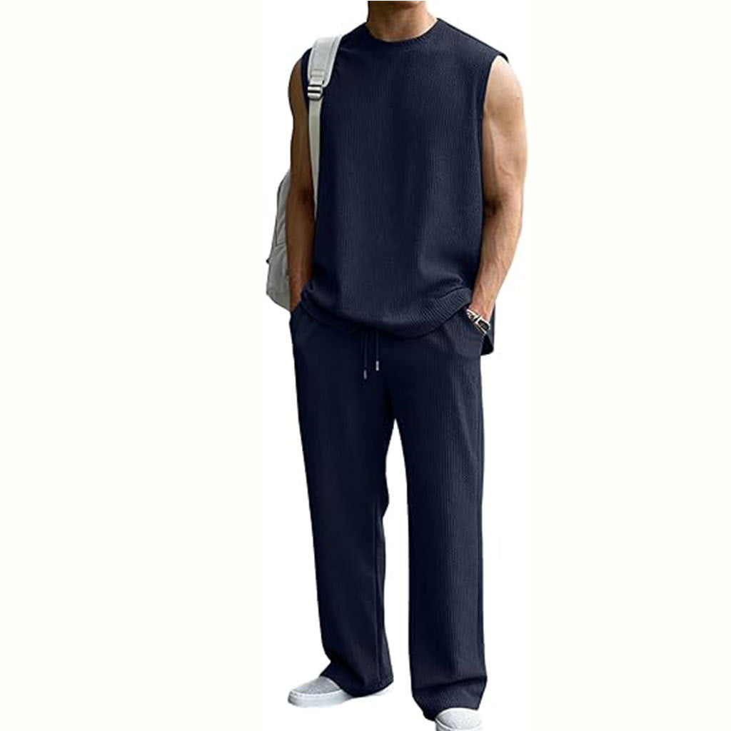 Men's Jacquard Ribbed Tank Top and Pants Set