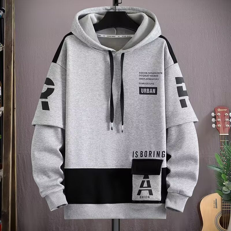 Men's Letter Print Hooded Fleece Sweatshirt