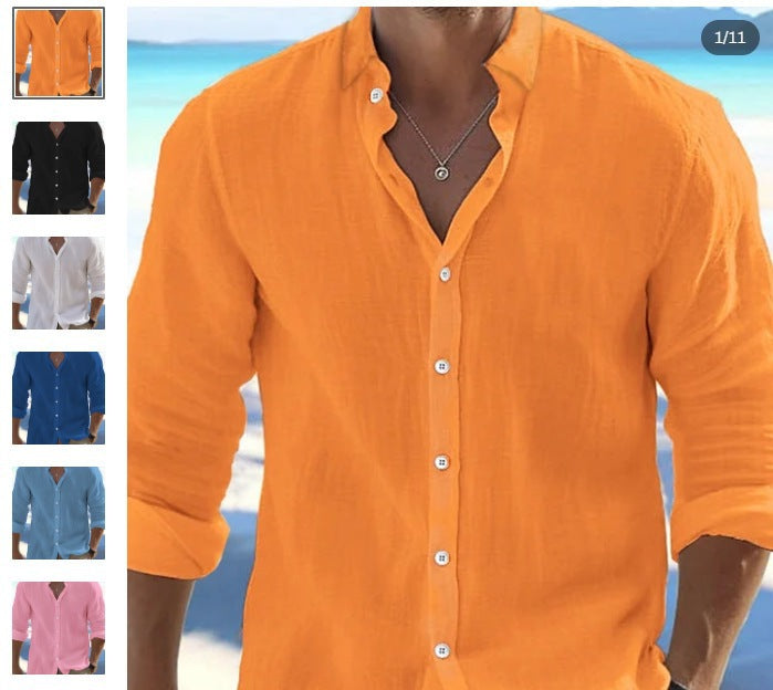 Men's Linen Long Sleeve Shirt Wrinkle Resistant Casual Wear