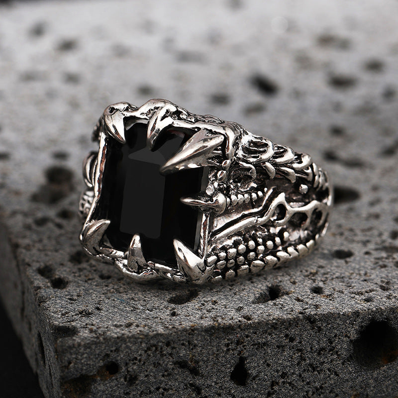 Men's Retro Dragon Claw Zircon Open Ring