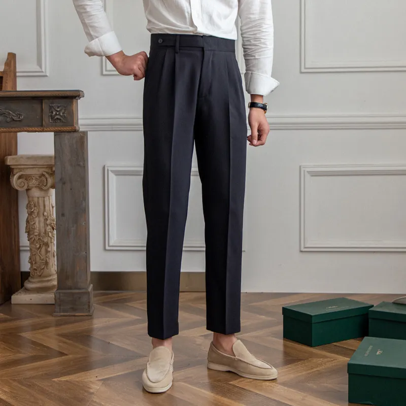 Men's Retro Straight Cropped Dress Pants