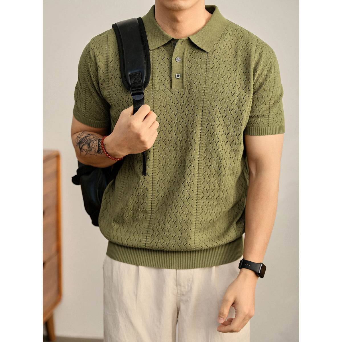 Mens Breathable Knit Polo Shirt