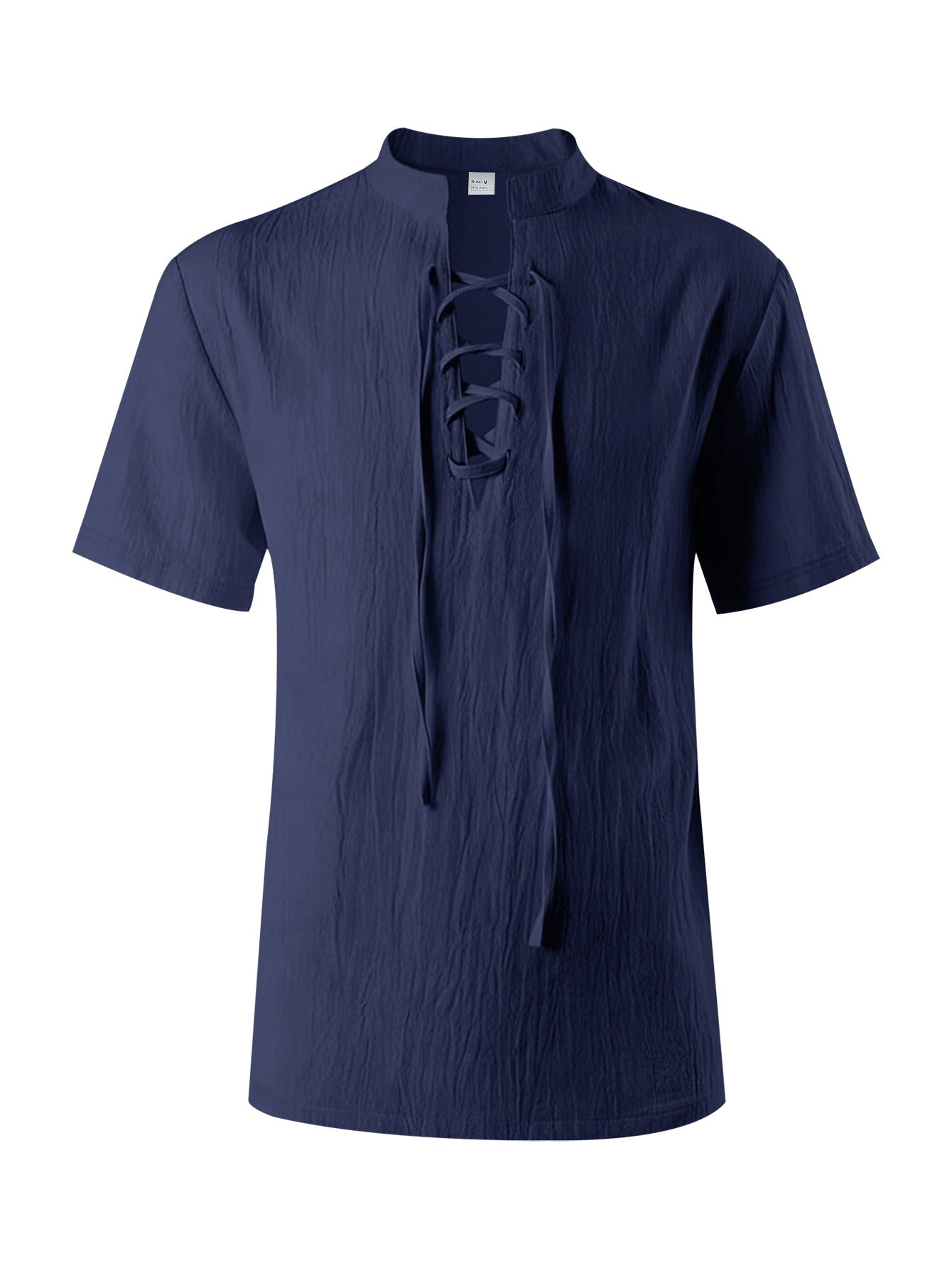 Mens Casual Linen Stand Collar Short Sleeve Shirt