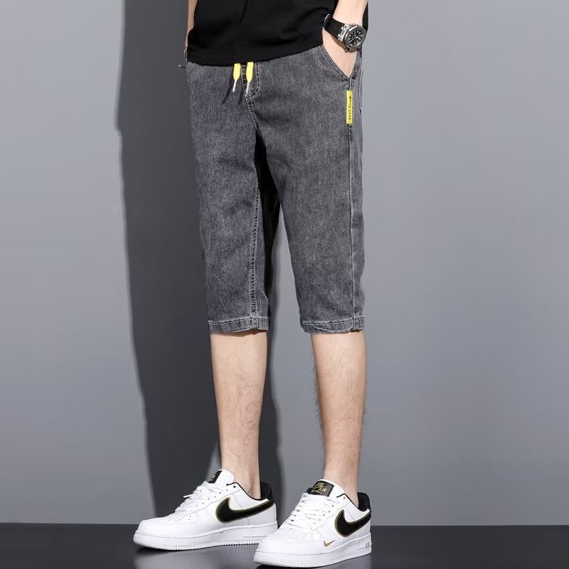 Mens Denim Shorts Vintage Loose Fit Summer Cropped Pants
