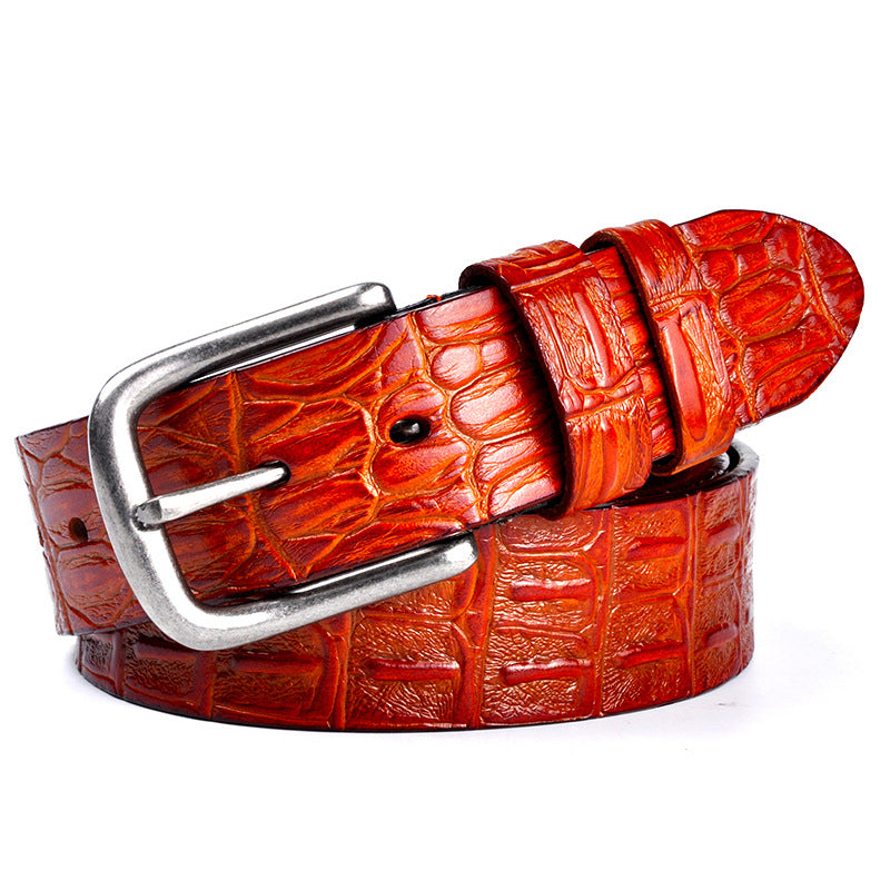Mens Genuine Leather Crocodile Pattern Belt