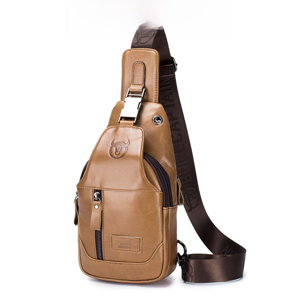 Mens Genuine Leather Crossbody Chest Bag