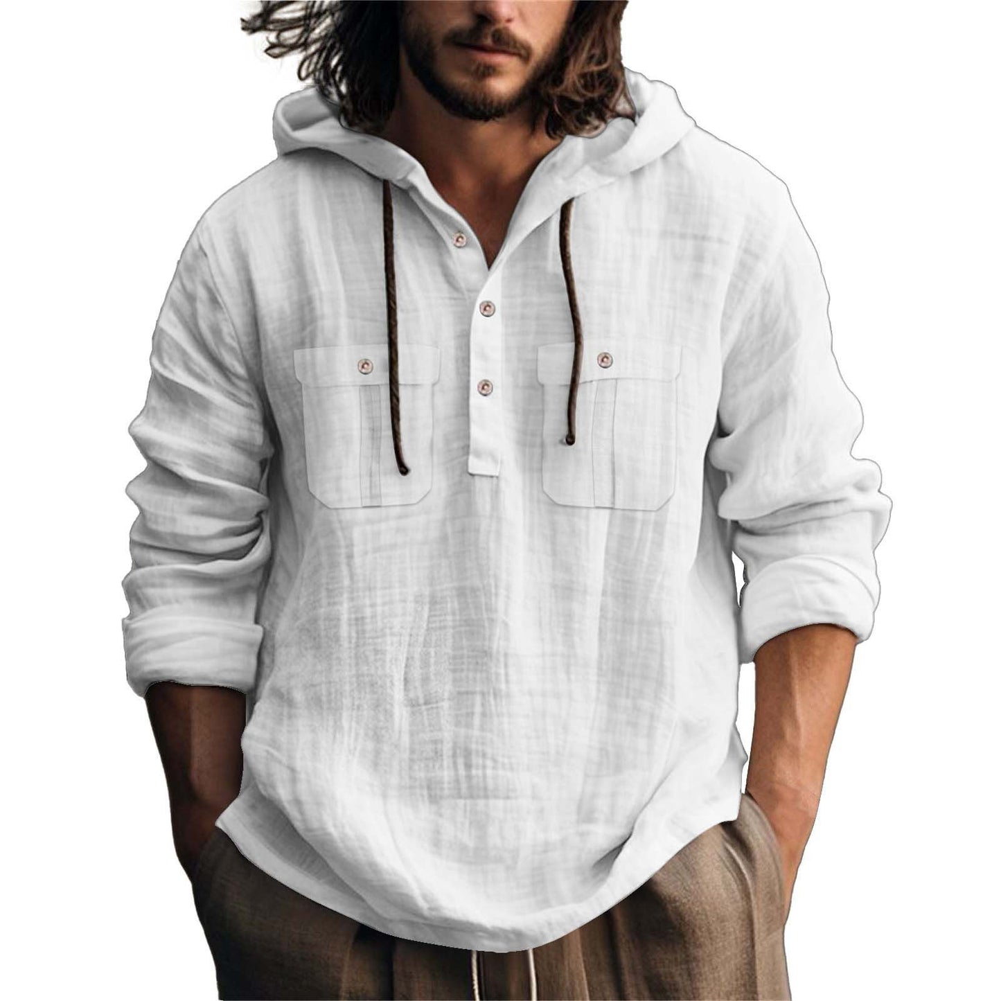 Mens Hooded Cotton Linen Sweater