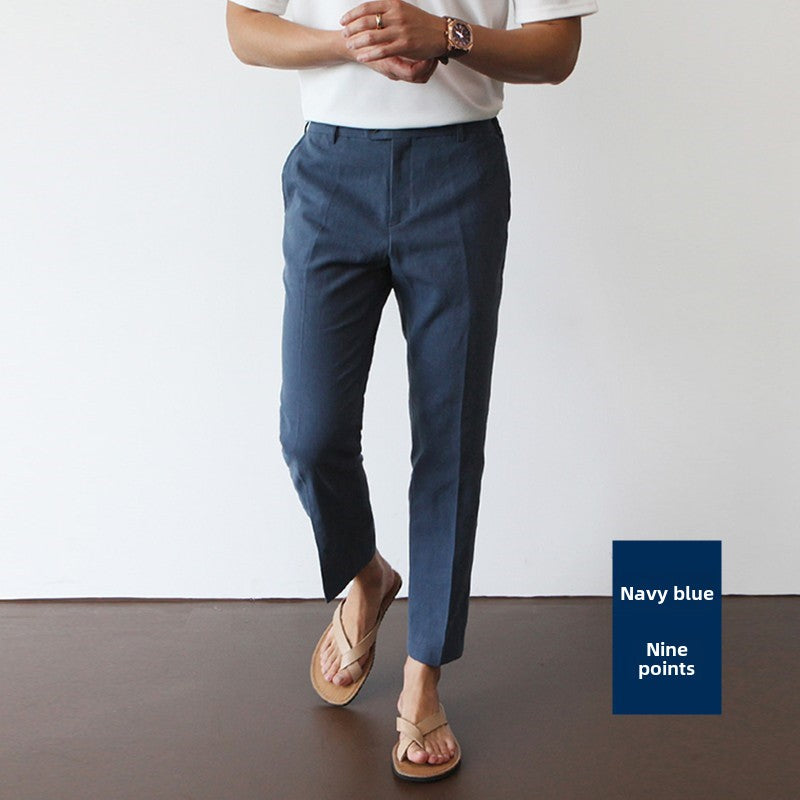 Mens Linen Cotton Blend Cropped Casual Pants