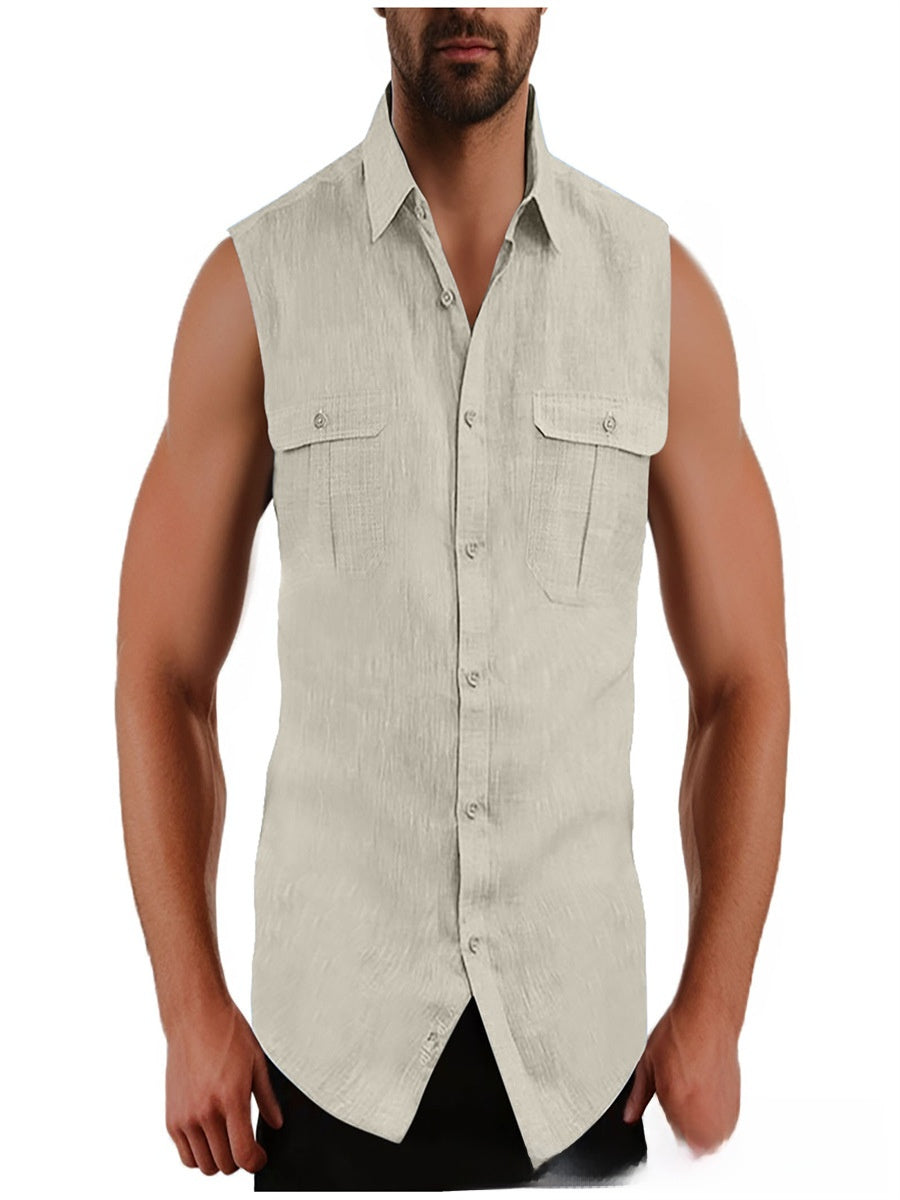 Mens Sleeveless Cotton Vest with Pockets