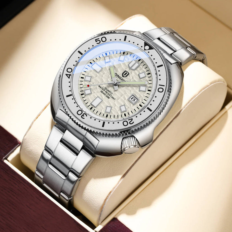 Mens Sports Quartz Watch with Stainless Steel Strap
