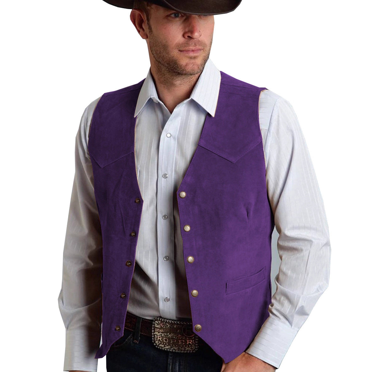 Mens Suede Vest with Metal Buckle