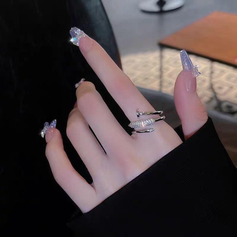 Micro-Paved Zircon Three-Ring Nail Open Ring