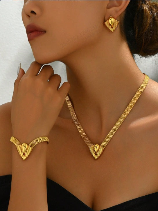 Minimalist Gold Jewelry with Chain Necklace Bracelet Earrings