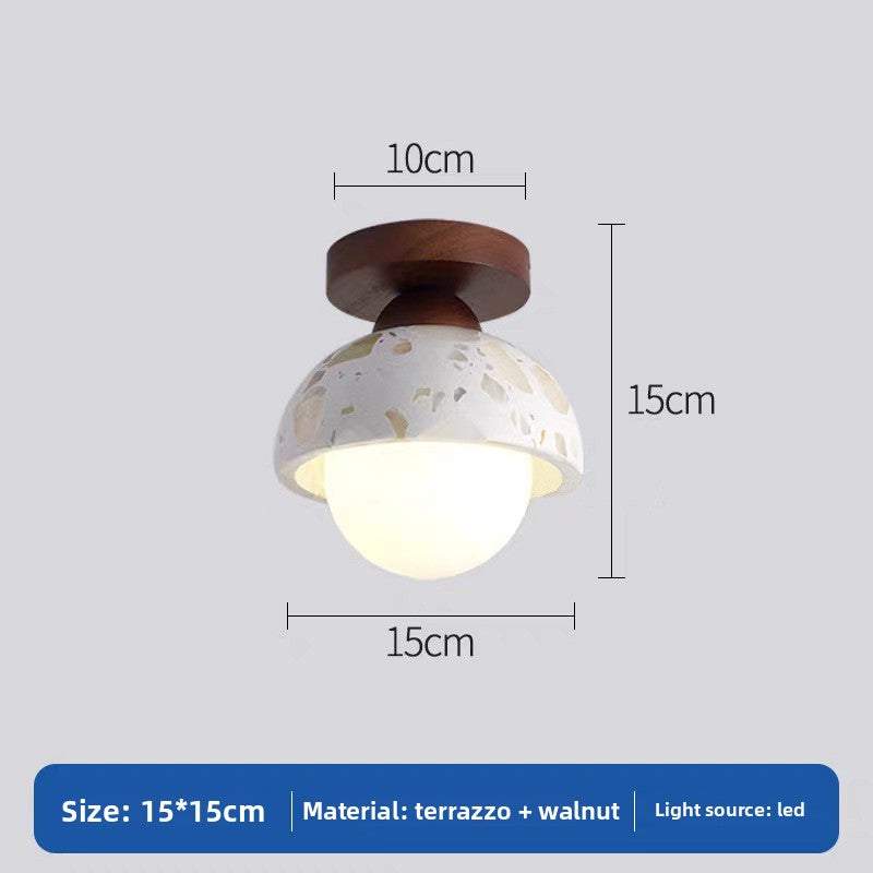Minimalist Travertine Stone Ceiling Light with Wood Base