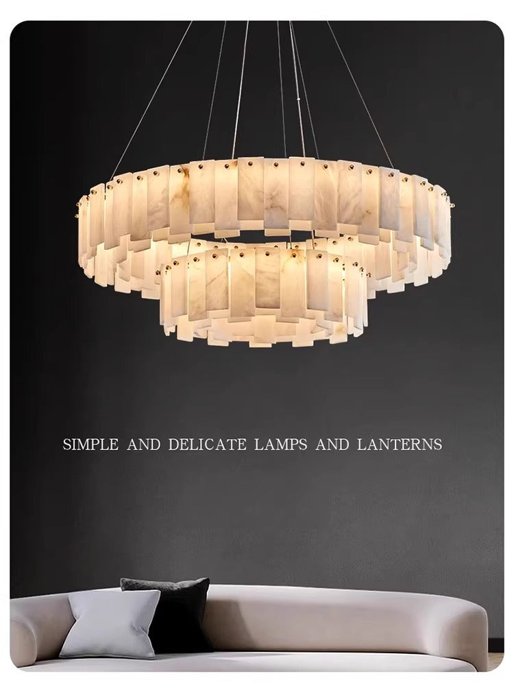 Modern Copper Marble Chandelier with LED Lighting