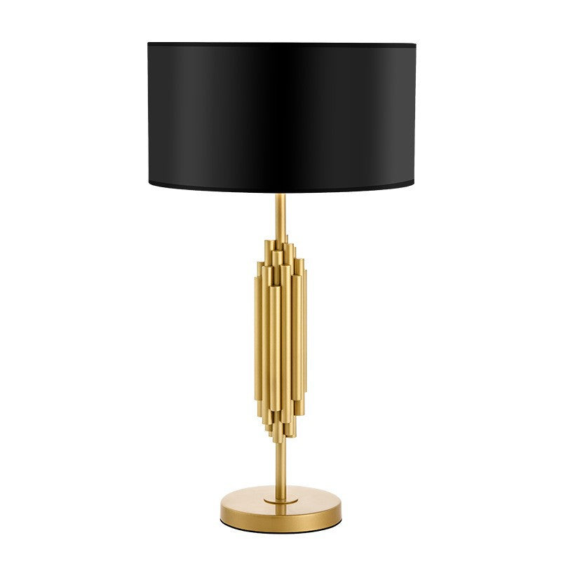 Modern Gold Metal Column Table Lamp with Fabric Shade