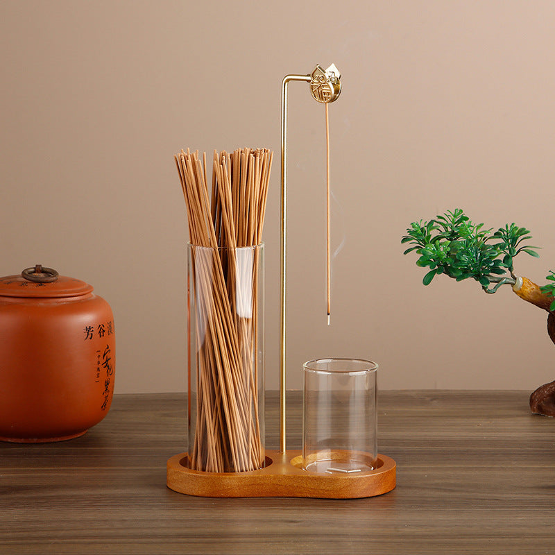 Modern Solid Wood 8-Shaped Incense Burner with Glass Aromatherapy Cup