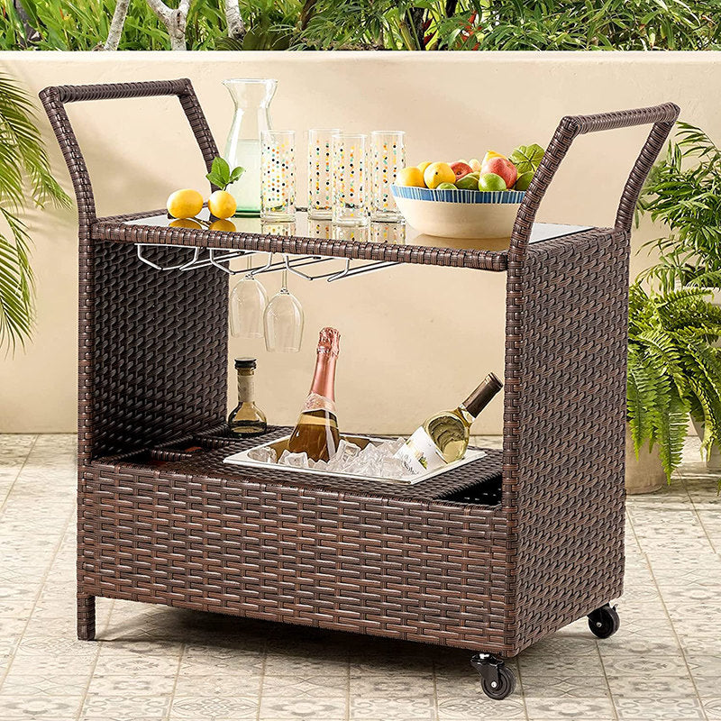 Multifunctional Rattan Storage Cart with Wheels