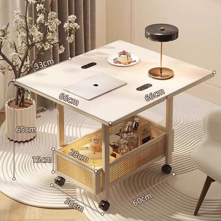 Multifunctional Rotating Foldable Side Table with Storage