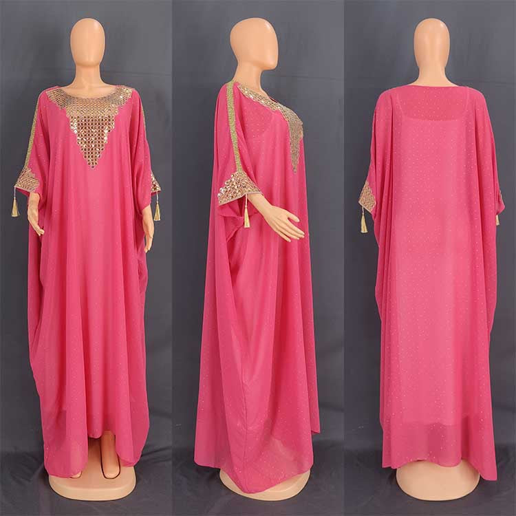 Muslim Women's Elegant Chiffon Dress with Sequin Embroidery