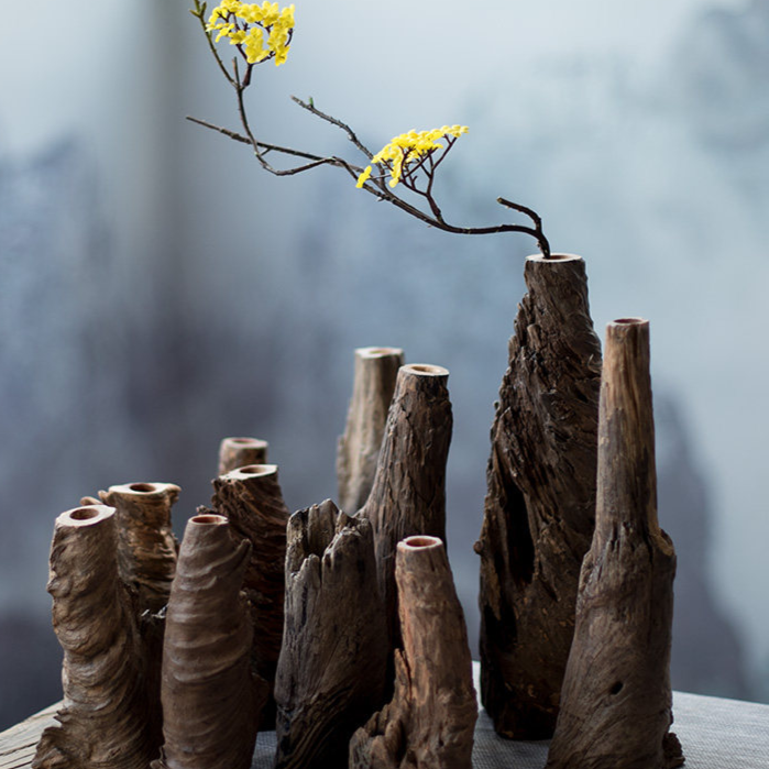 Natural Weathered Wood Flower Vase Zen Desktop Decor