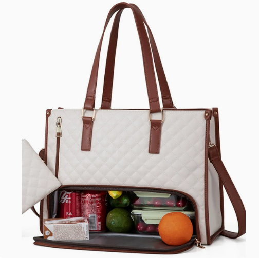 New 2 in 1 Handbag Lunch Bag Combination Bag Large Handbag Women's Thermal Insulation Lunch Box Women's Crossbody Computer Bag