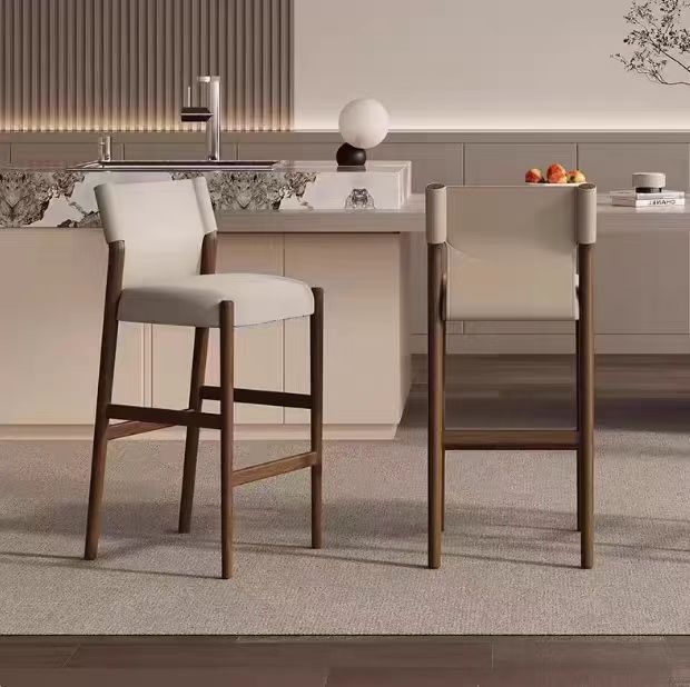 Nordic Light Luxury Metal Bar Stool with Saddle Leather Cushion