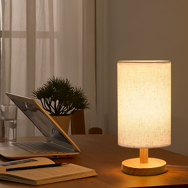 Nordic wooden table lamp with cloth shade