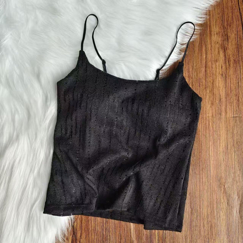 Original Linen-Style White Camisole for Women, Thin Modal with Chest Pads, Beautiful Back Design, Inner Layer Casual Top