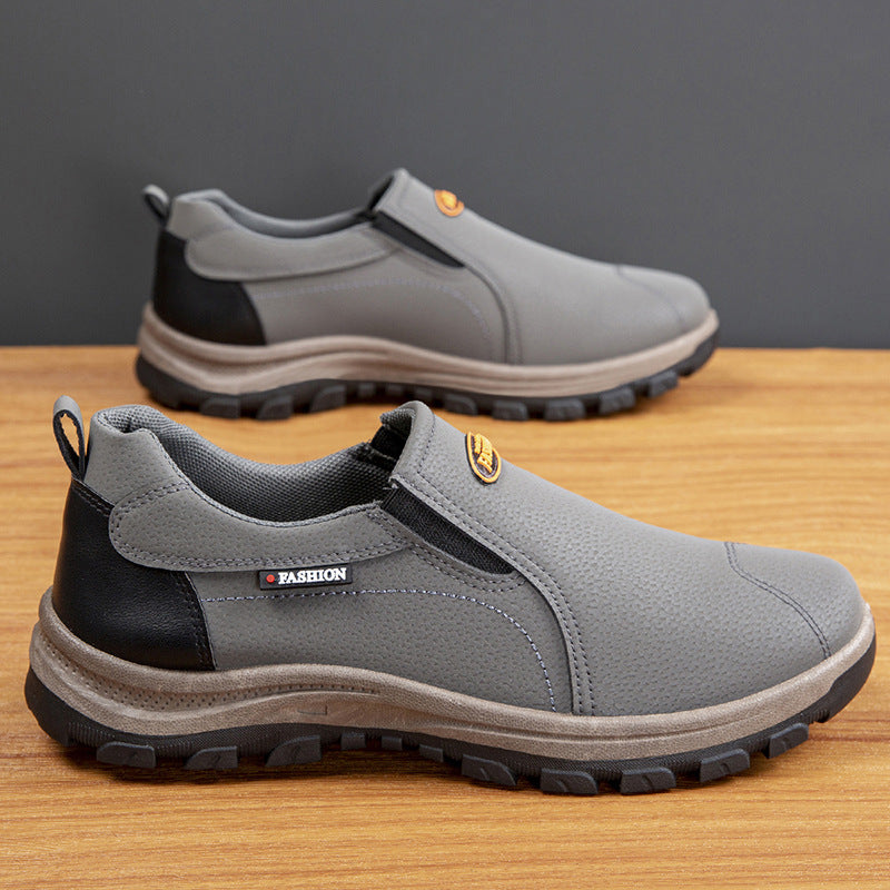 Outdoor hiking shoes with leather upper and casual soft soles