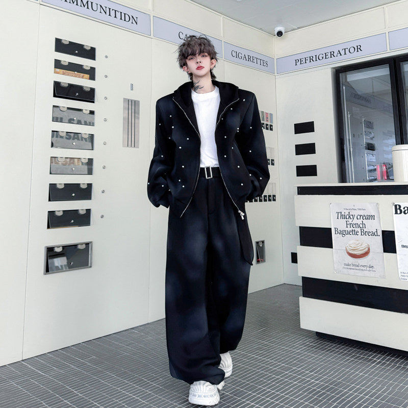 Pearl Embellished Hooded Sweatshirt and Sweatpants Set