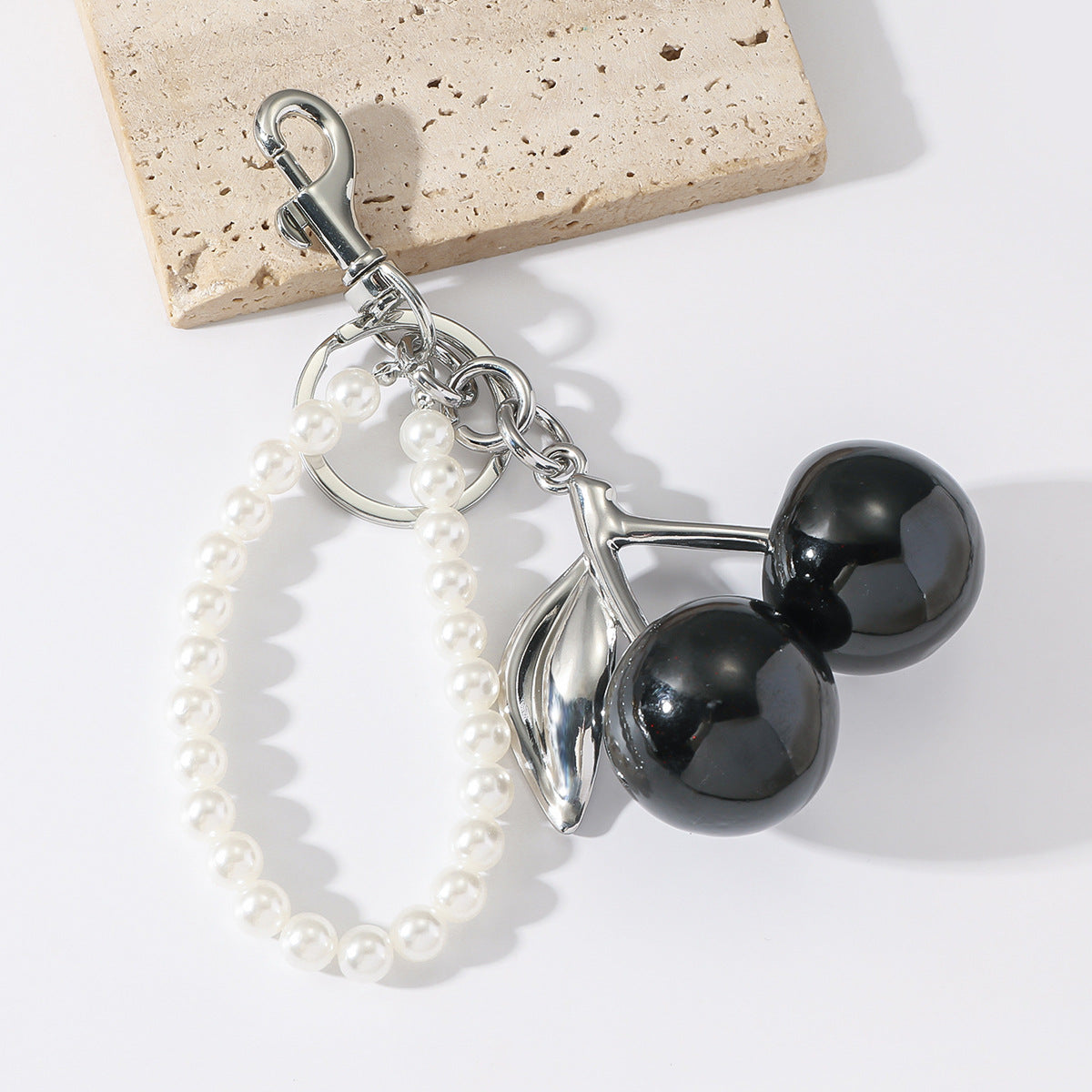 Personalized resin cherry pearl keychain ornament