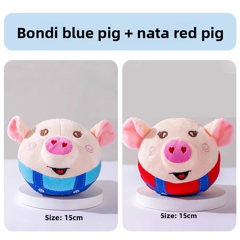 Pet interactive toy - plush pig electric bouncing ball