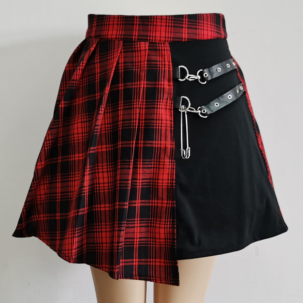 Plus Size Fat mm Skirt Pants Skirt Punk Jk Pleated Skirt Short Skirt Women's Spring & Fall Gothic Black and White Checkered Skirt