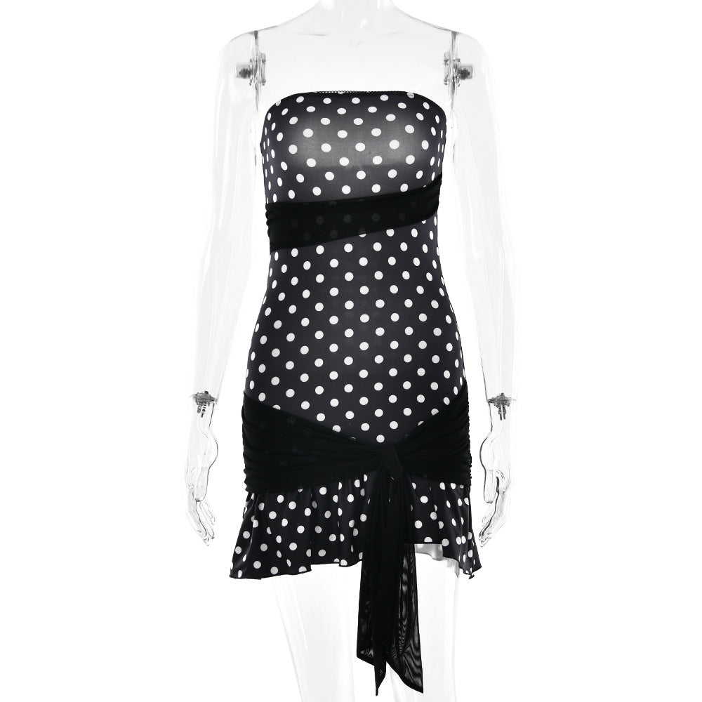 Polka Dot Lace Tube Top Dress