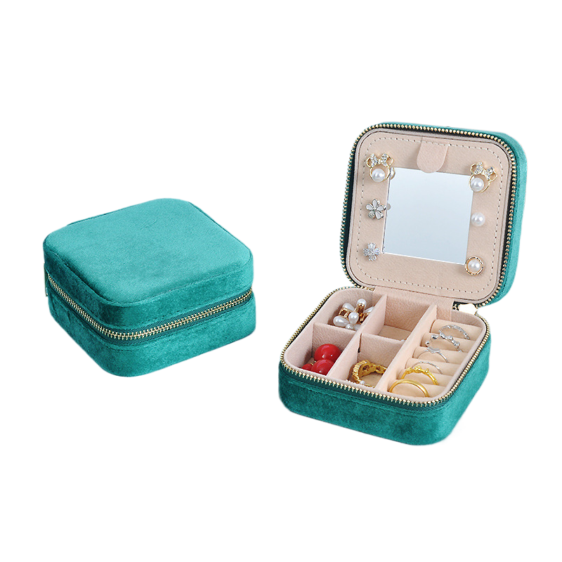 Portable Mirror Jewelry Box with Premium Velvet Storage