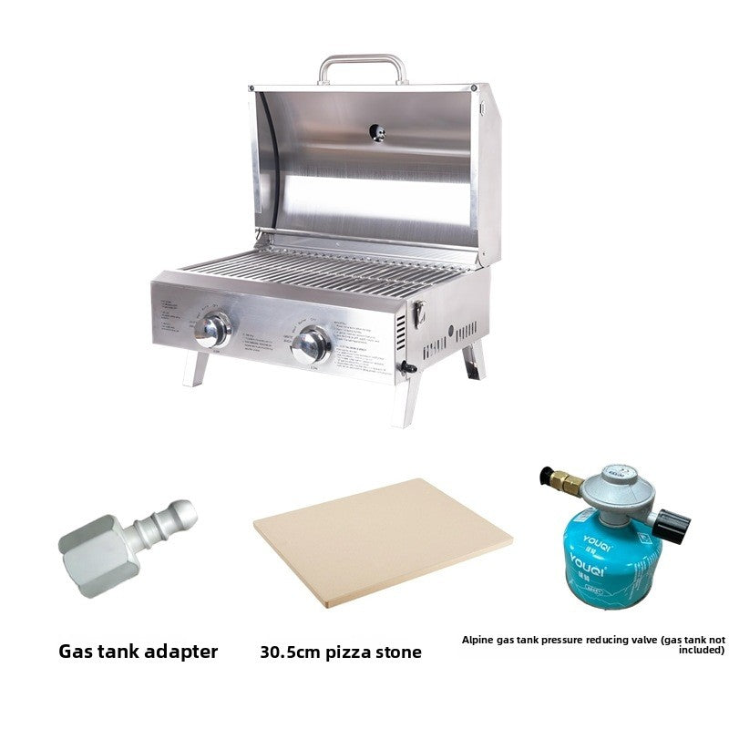 Portable Stainless Steel Dual Burner LPG Gas Grill