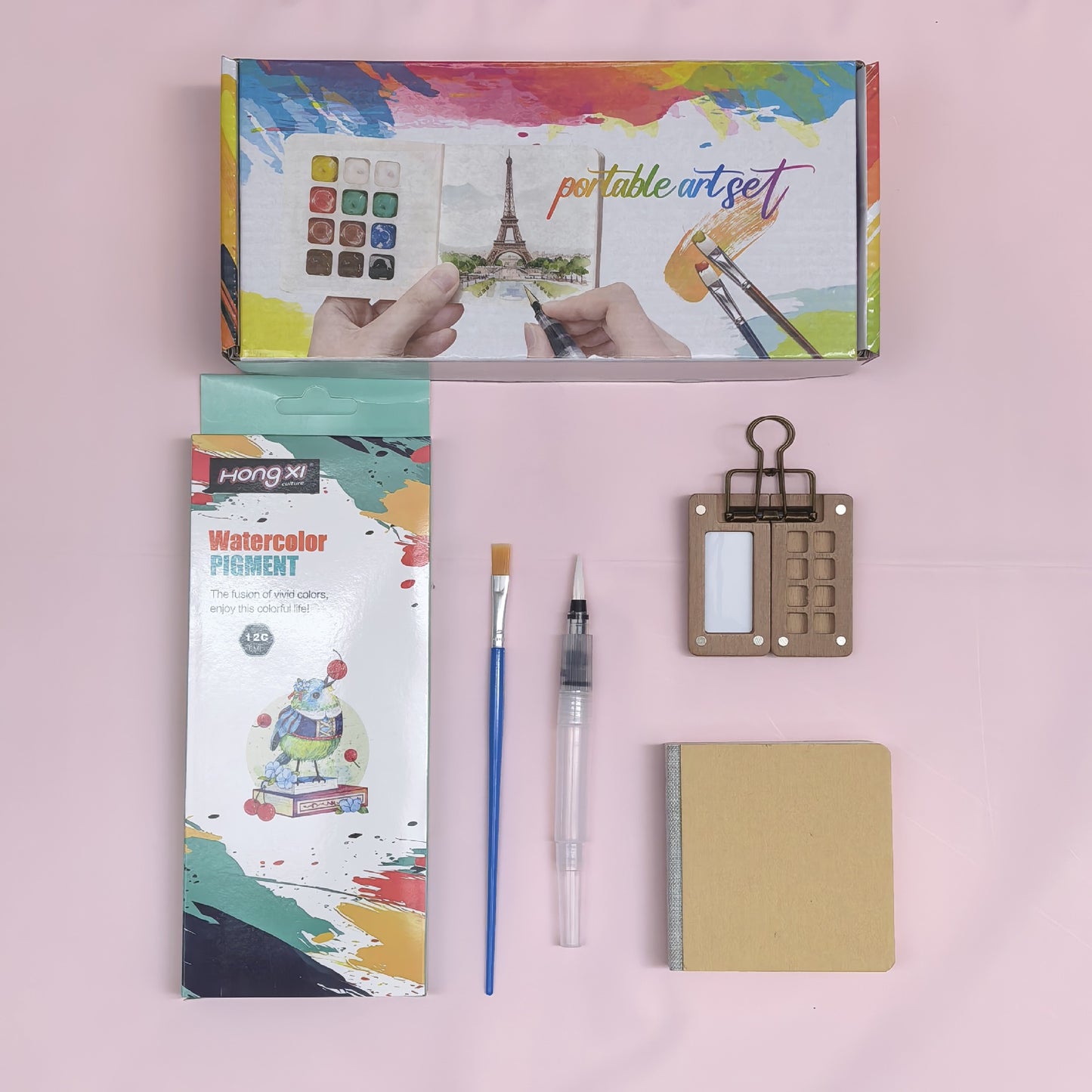 Portable Walnut Watercolor Painting Set