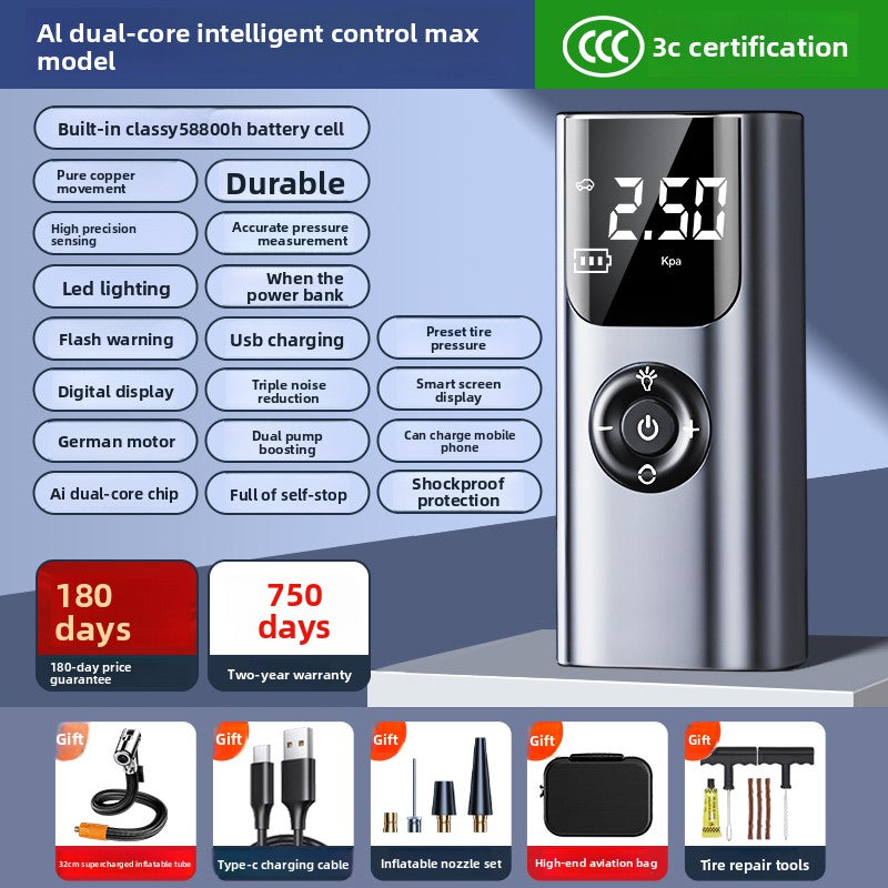 Portable Wireless Car Air Pump with Tire Pressure Measurement