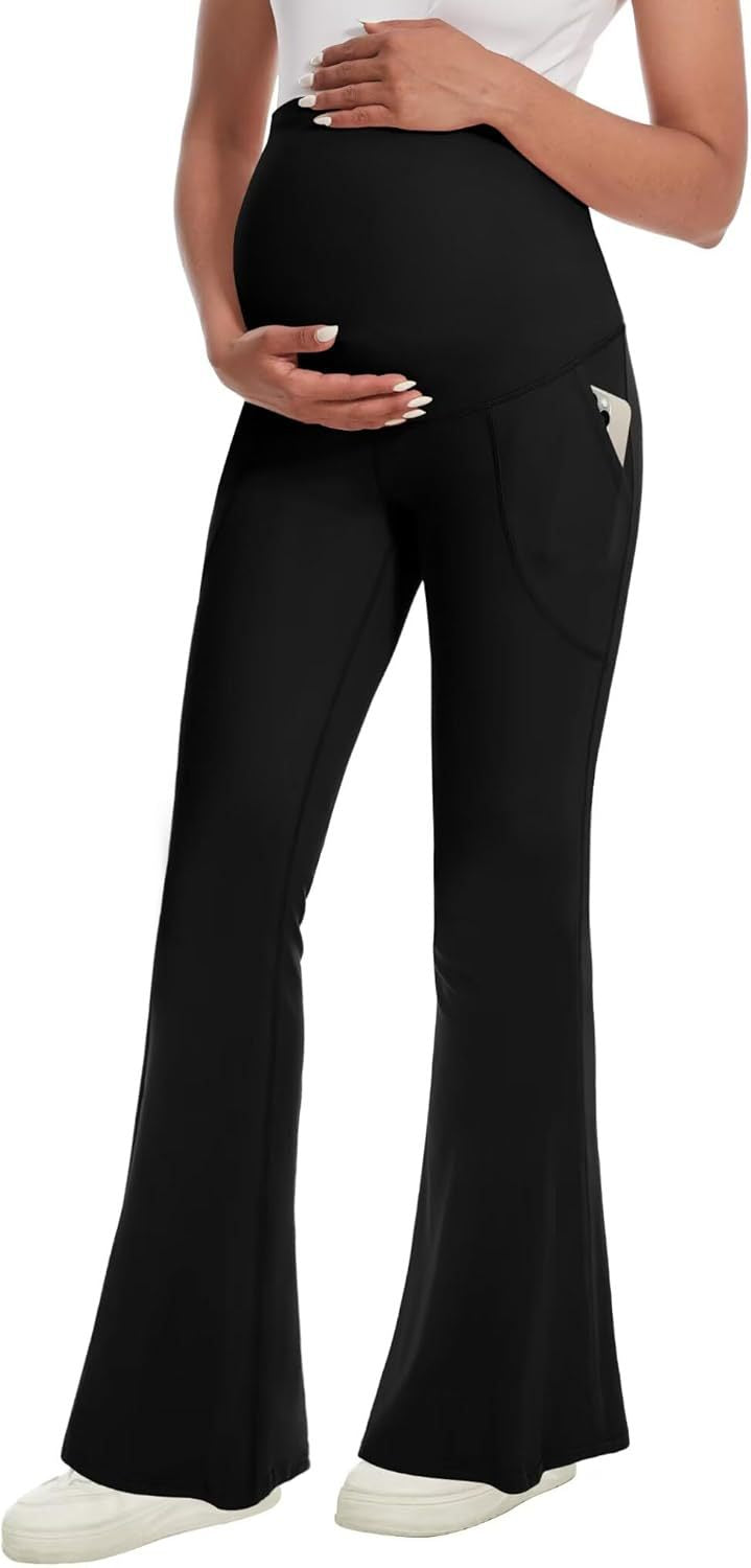 Pregnant woman's high-waisted wide-leg yoga pants